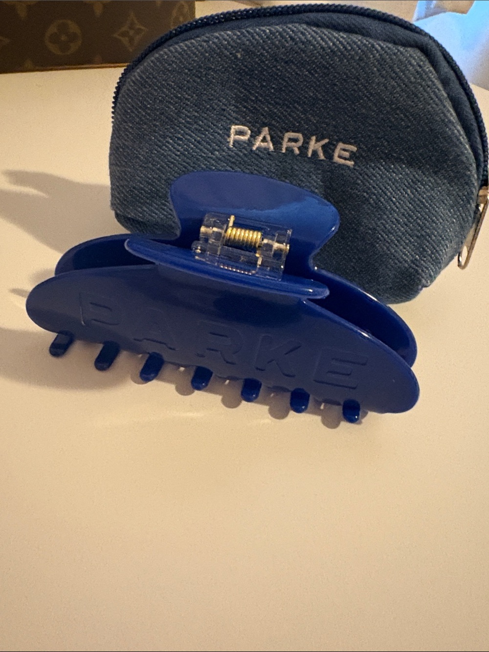 Parke Denim Blue Hair Claw Clip with Carry Pouch